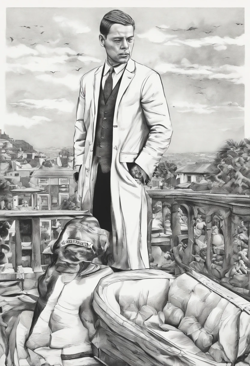 a cartoon of a man in a suit and tie holding a sign, pixivs and junji ito, black and white manga panel, black and white manga page, ito junji art, shinigami, inspired by Sugimura Jihei, black and white manga comic, junji ito style, inspired by Uragami Gyokudō