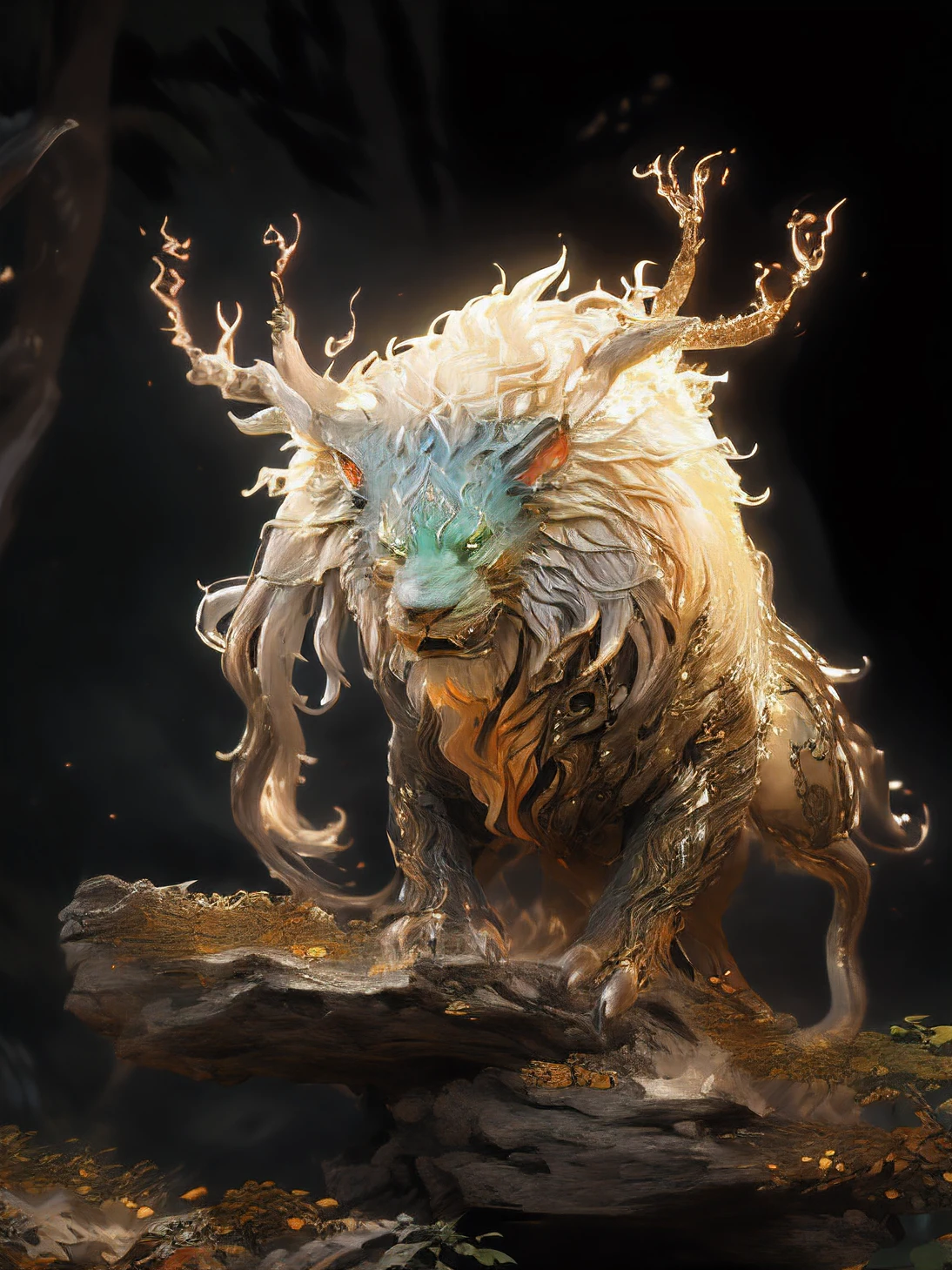dahuang jing, masterpiece, ultra high resolution, high quality, exit details, claw, Botanical style, clear layered hair, green fur,Magical brilliance,glowing tattoo