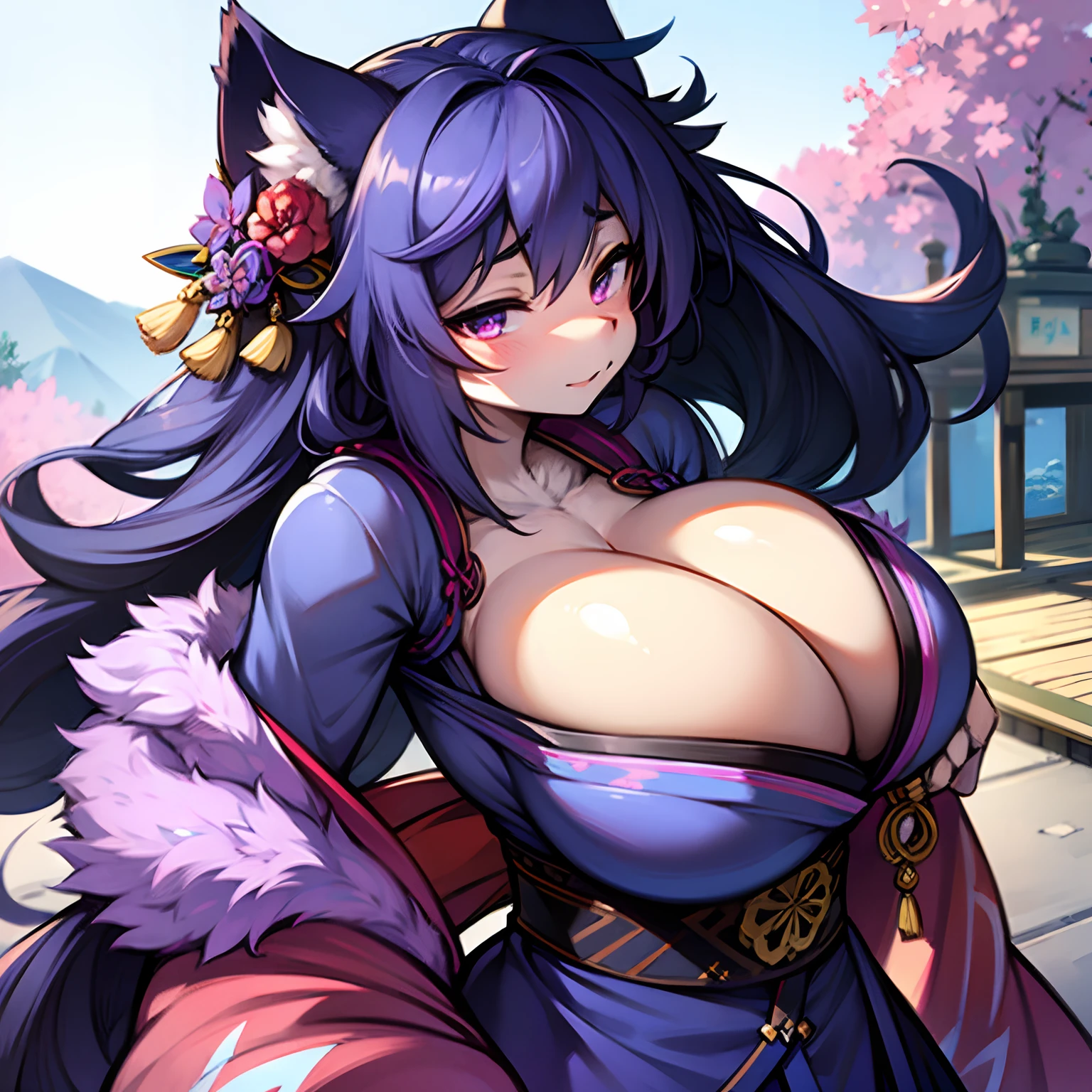 Furry, Big Boobs, Female, indigo fur, Kimono