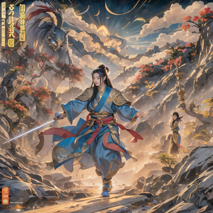 Qin Yu flew into the Immortal Demon Realm, Chance encounter with Liu Hanshu, He saw in him his former self, It was decided to take him as an apprentice, Teach him how to protect himself, But because of the Tibetan star map, He established relationships with the Liu family and the Jade Sword Sect, It opens with the death of Liu Hanshu, Qin Yu embarked on the road of confrontation with a strong enemy, Working hard, Make yourself stronger, Stick to your own core path of justice, I also want to protect the people I care about, The three brothers took off, And embarked on a long journey to find a good brother, Qin Yu, Where are Xiao Hei and Hou Fei(canyons)Climb the streets(Doomsday Stream)eyes filled with angry,He clenched his fists,Rush up,Deliver a fatal blow to your opponent,full bodyesbian,Full Body Male Mage 32K(Masterpiece Canyon Ultra HD)Long flowing black hair,Campsite size,zydink, The wounded lined up in the streets(canyons)Climb the streets, The scene of the explosion(canyons), (Linen batik scarf), Angry fighting stance, looking at the ground, Batik linen bandana, Chinese python pattern long-sleeved garment, canyons(Abstract propylene splash:1.2), Dark clouds lightning background,Flour flies(realisticlying:1.4),Black color hair,Flour fluttering,rainbow background, A high resolution, the detail, RAW photogr, Sharp Re, Nikon D850 Film Stock Photo by Jefferies Lee 4 Kodak Portra 400 Camera F1.6 shots, Rich colors, ultra-realistic vivid textures, Dramatic lighting, Unreal Engine Art Station Trend, cinestir 800,Flowing black hair,(((Jungle Canyon)))The wounded lined up in the streets(vale)Climb the streets,Movie master real-time image quality