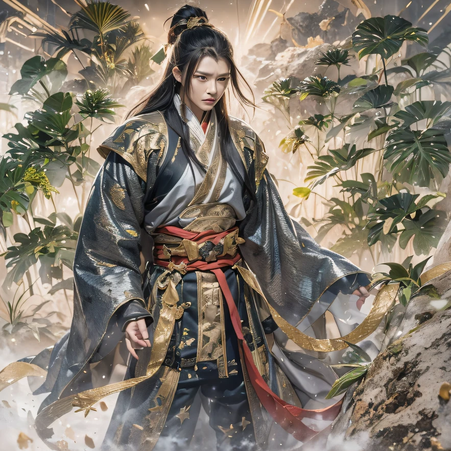 Qin Yu flew into the Immortal Demon Realm, Chance encounter with Liu Hanshu, He saw in him his former self, It was decided to take him as an apprentice, Teach him how to protect himself, But because of the Tibetan star map, He established relationships with the Liu family and the Jade Sword Sect, It opens with the death of Liu Hanshu, Qin Yu embarked on the road of confrontation with a strong enemy, Working hard, Make yourself stronger, Stick to your own core path of justice, I also want to protect the people I care about, The three brothers took off, And embarked on a long journey to find a good brother, Qin Yu, Where are Xiao Hei and Hou Fei(canyons)Climb the streets(Doomsday Stream)eyes filled with angry,He clenched his fists,Rush up,Deliver a fatal blow to your opponent,full bodyesbian,Full Body Male Mage 32K(Masterpiece Canyon Ultra HD)Long flowing black hair,Campsite size,zydink, The wounded lined up in the streets(canyons)Climb the streets, The scene of the explosion(canyons), (Linen batik scarf), Angry fighting stance, looking at the ground, Batik linen bandana, Chinese python pattern long-sleeved garment, canyons(Abstract propylene splash:1.2), Dark clouds lightning background,Flour flies(realisticlying:1.4),Black color hair,Flour fluttering,rainbow background, A high resolution, the detail, RAW photogr, Sharp Re, Nikon D850 Film Stock Photo by Jefferies Lee 4 Kodak Portra 400 Camera F1.6 shots, Rich colors, ultra-realistic vivid textures, Dramatic lighting, Unreal Engine Art Station Trend, cinestir 800,Flowing black hair,(((Jungle Canyon)))The wounded lined up in the streets(vale)Climb the streets,Movie master real-time image quality