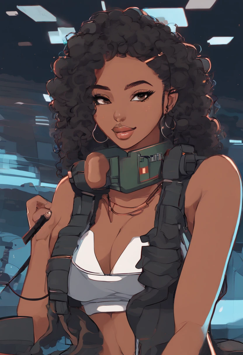 Black gothic girl, soviet union uniform, soviet service cap, gothic heels, , hairy , holding a controler, drinking vodka, mullet hair, latina face, tan skin, darker tone, tongue out, hairy , with hair, siting down in a puff, black girl, muscle female, playing video game, spreading legs, driping cum from.hairy , with hair, laizy pose, black girl, black skin, dark skin, darker tone. Two females playing videos, both black woman, romantic, girlfriends