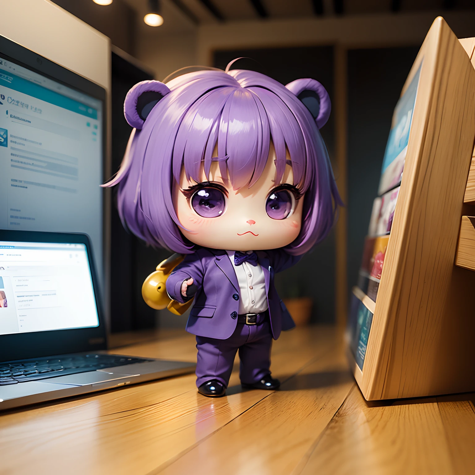 ​masterpiece、top-quality、ultra-detailliert、(Chibi Chara Purple Bear:1.2)、独奏、Business suits、Chibi Office、Standing