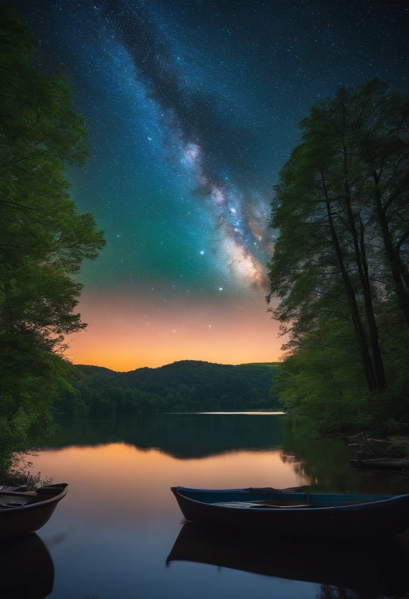 Fantastic、starrysky、shooting stars、lake、