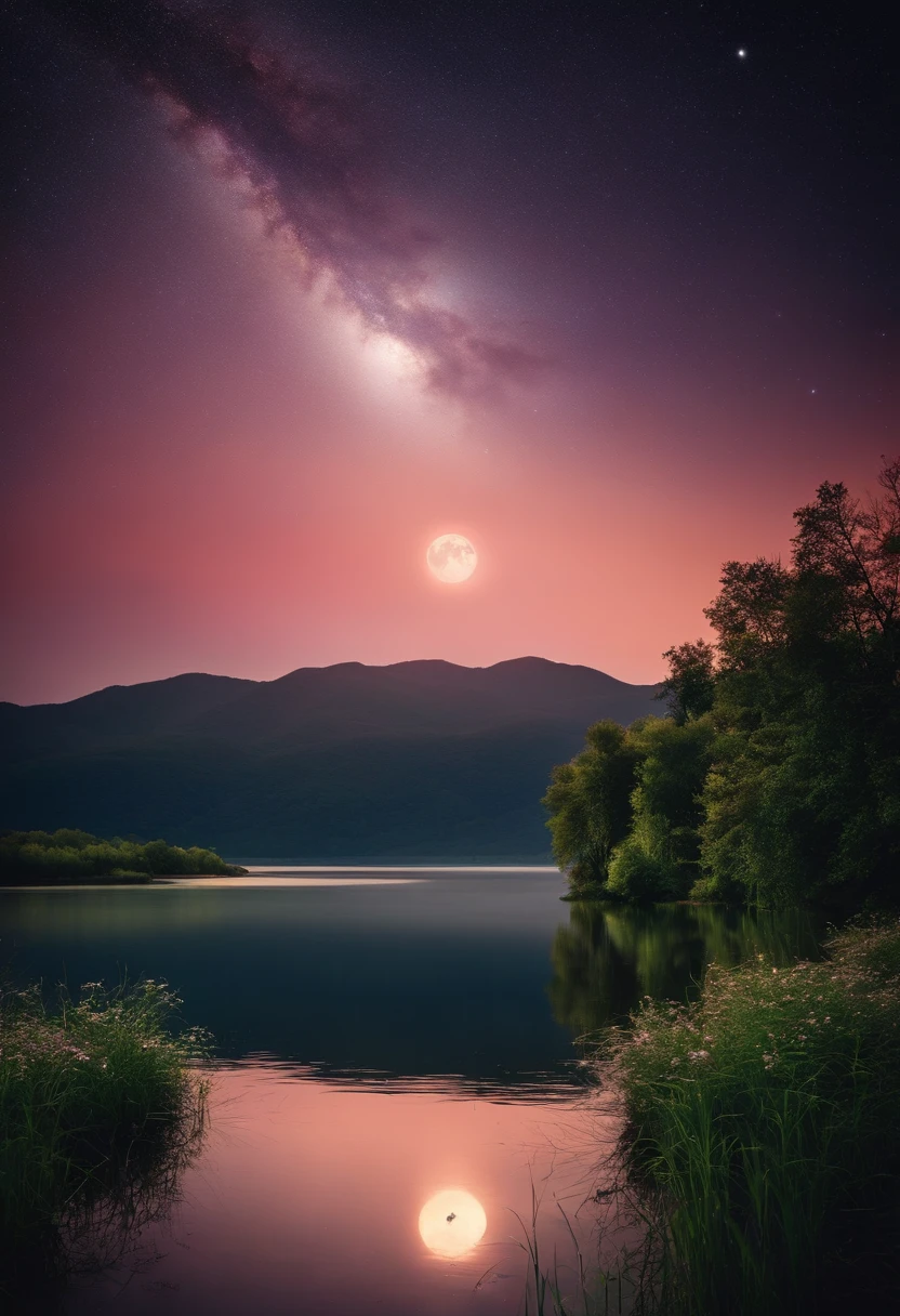 Fantastic、starrysky、a moon、lake、