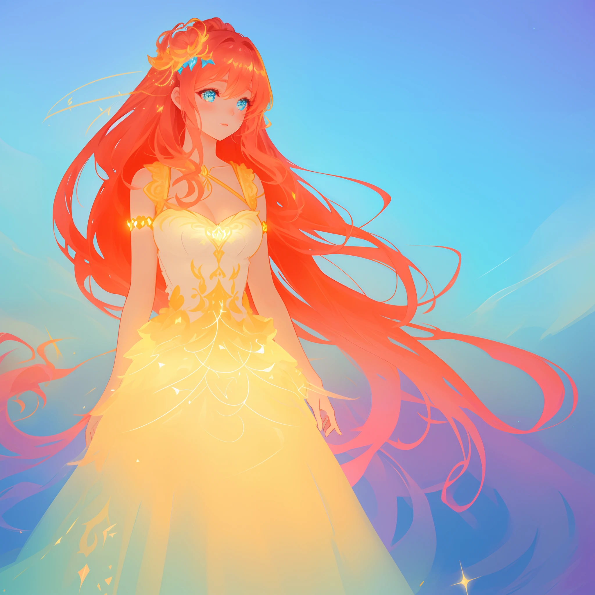 beautiful girl, puffy tiered ballgown, vibrant pastel colors, (colorful), glowing golden long hair, magical lights, sparkling magical liquid, inspired by Glen Keane, inspired by Lois van Baarle, disney art style, by Lois van Baarle, glowing aura around her, by Glen Keane, jen bartel, glowing lights! digital painting, flowing glowing hair, glowing flowing hair, beautiful digital illustration, fantasia background, whimsical, magical, fantasy, ((beautiful face)), ((masterpiece, best quality)), intricate details, highly detailed, sharp focus, 8k resolution, sparkling detailed eyes, liquid watercolor