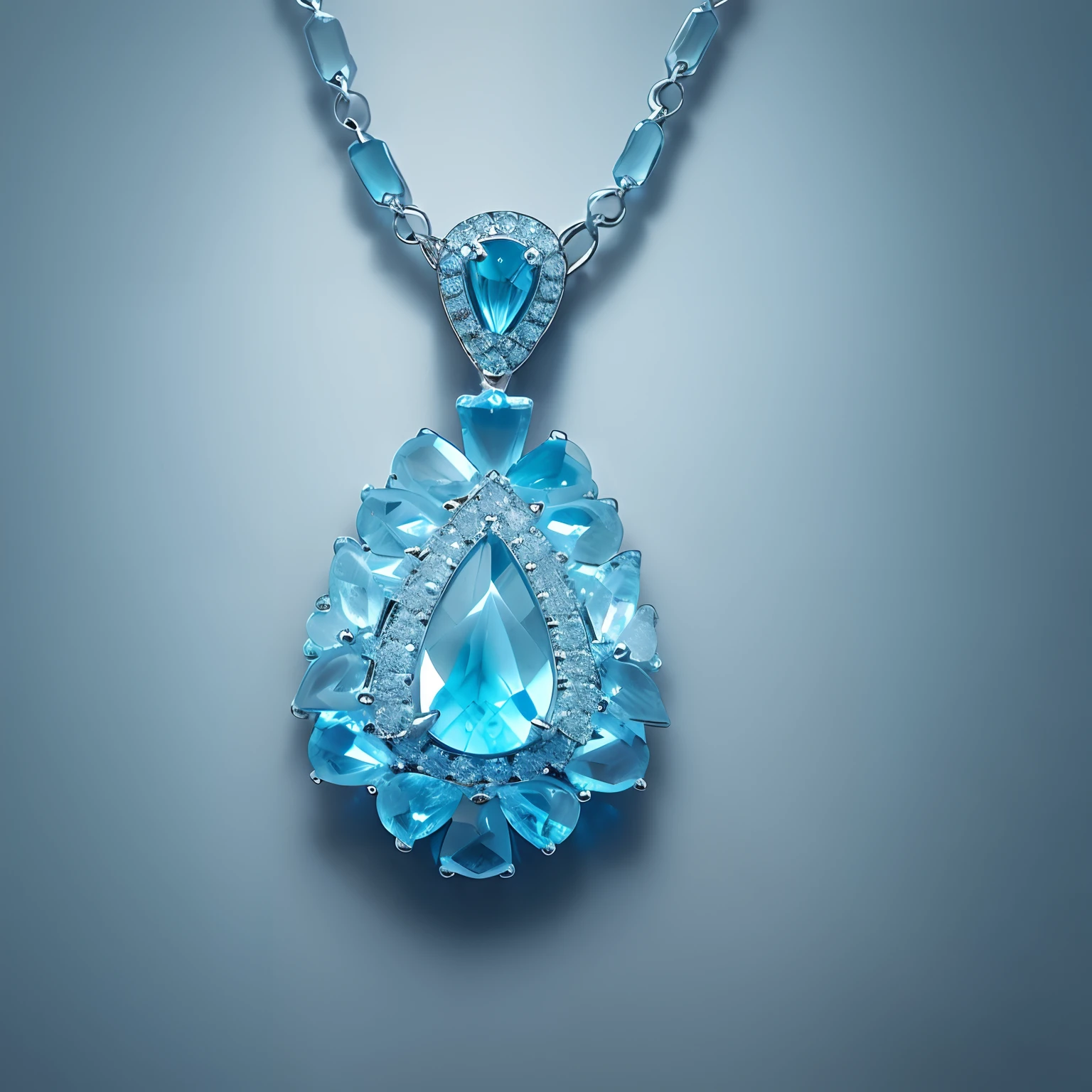 Drop-shaped aquamarine pendant,Set with diamonds