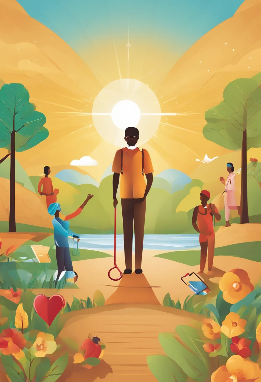 Create an eye-catching and visually captivating cover for the 'Community Health Worker Training Program'. The cover should convey a sense of community, Healthcare & Professionalism. Use vibrant colors and engaging imagery to capture the essence of this program, which aims to empower individuals to have a positive impact on the health of the community. Feel free to incorporate relevant symbols or icons, as a stethoscope, a heart, a friendly community or healthcare environment. The title should be prominent and easy to read. Be creative and design a cover that will appeal to future students and communicate the importance of this course.