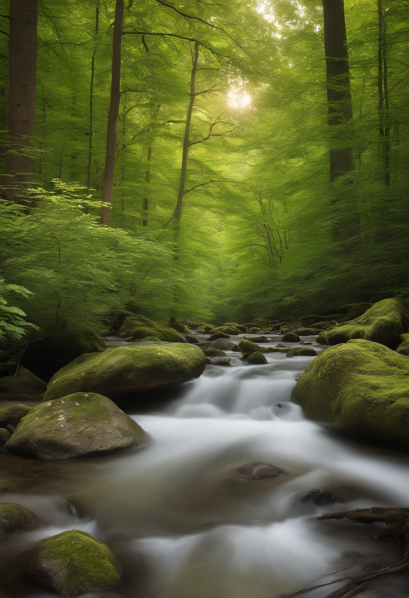 Image: A nature-inspired canvas print of a forest landscape, Descriptive Keywords: Serene, Woodland, Tranquil, Canvas, Green, Camera Type: Mirrorless, Camera Lens Type: Telephoto, Time of Day: Morning, Style of Photograph: Naturalistic, Type of Film: None