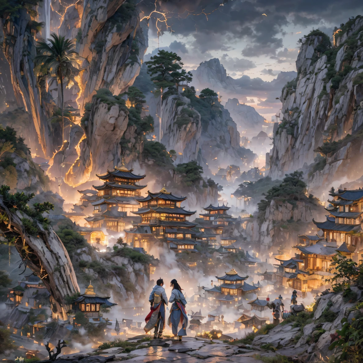 Qin Yu flew into the Immortal Demon Realm, Chance encounter with Liu Hanshu, He saw in him his former self, It was decided to take him as an apprentice, Teach him how to protect himself, But because of the Tibetan star map, He established relationships with the Liu family and the Jade Sword Sect, It opens with the death of Liu Hanshu, Qin Yu embarked on the road of confrontation with a strong enemy, Working hard, Make yourself stronger, Stick to your own core path of justice, I also want to protect the people I care about, The three brothers took off, And embarked on a long journey to find a good brother, Qin Yu, Where are Xiao Hei and Hou Fei(canyons)Climb the streets(Doomsday Stream)eyes filled with angry,He clenched his fists,Rush up,Deliver a fatal blow to your opponent,full bodyesbian,Full Body Male Mage 32K(Masterpiece Canyon Ultra HD)Long flowing black hair,Campsite size,zydink, The wounded lined up in the streets(canyons)Climb the streets, The scene of the explosion(canyons), (Linen batik scarf), Angry fighting stance, looking at the ground, Batik linen bandana, Chinese python pattern long-sleeved garment, canyons(Abstract propylene splash:1.2), Dark clouds lightning background,Flour flies(realisticlying:1.4),Black color hair,Flour fluttering,rainbow background, A high resolution, the detail, RAW photogr, Sharp Re, Nikon D850 Film Stock Photo by Jefferies Lee 4 Kodak Portra 400 Camera F1.6 shots, Rich colors, ultra-realistic vivid textures, Dramatic lighting, Unreal Engine Art Station Trend, cinestir 800,Flowing black hair,(((Jungle Canyon)))The wounded lined up in the streets(vale)Climb the streets,Movie master real-time image quality