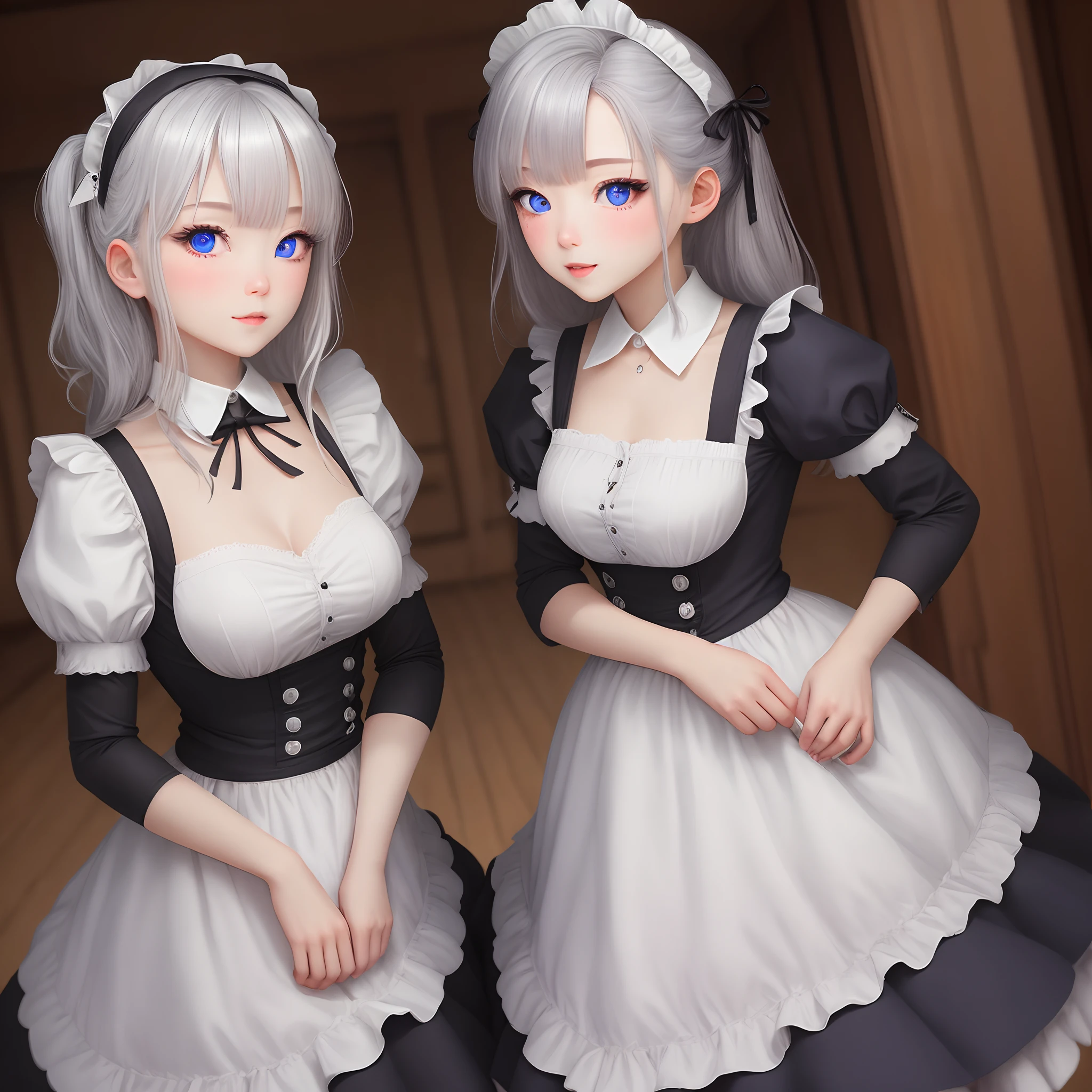 Silver-haired odd-eye twin maid