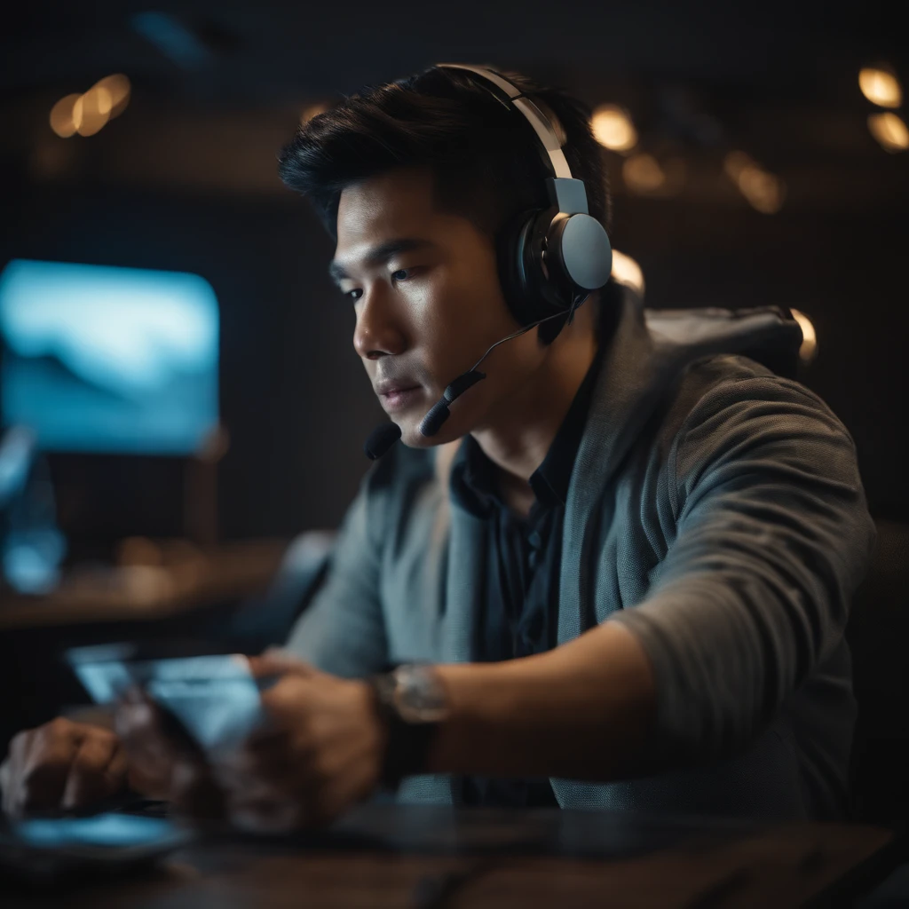 An asian male wearing a AR Headset