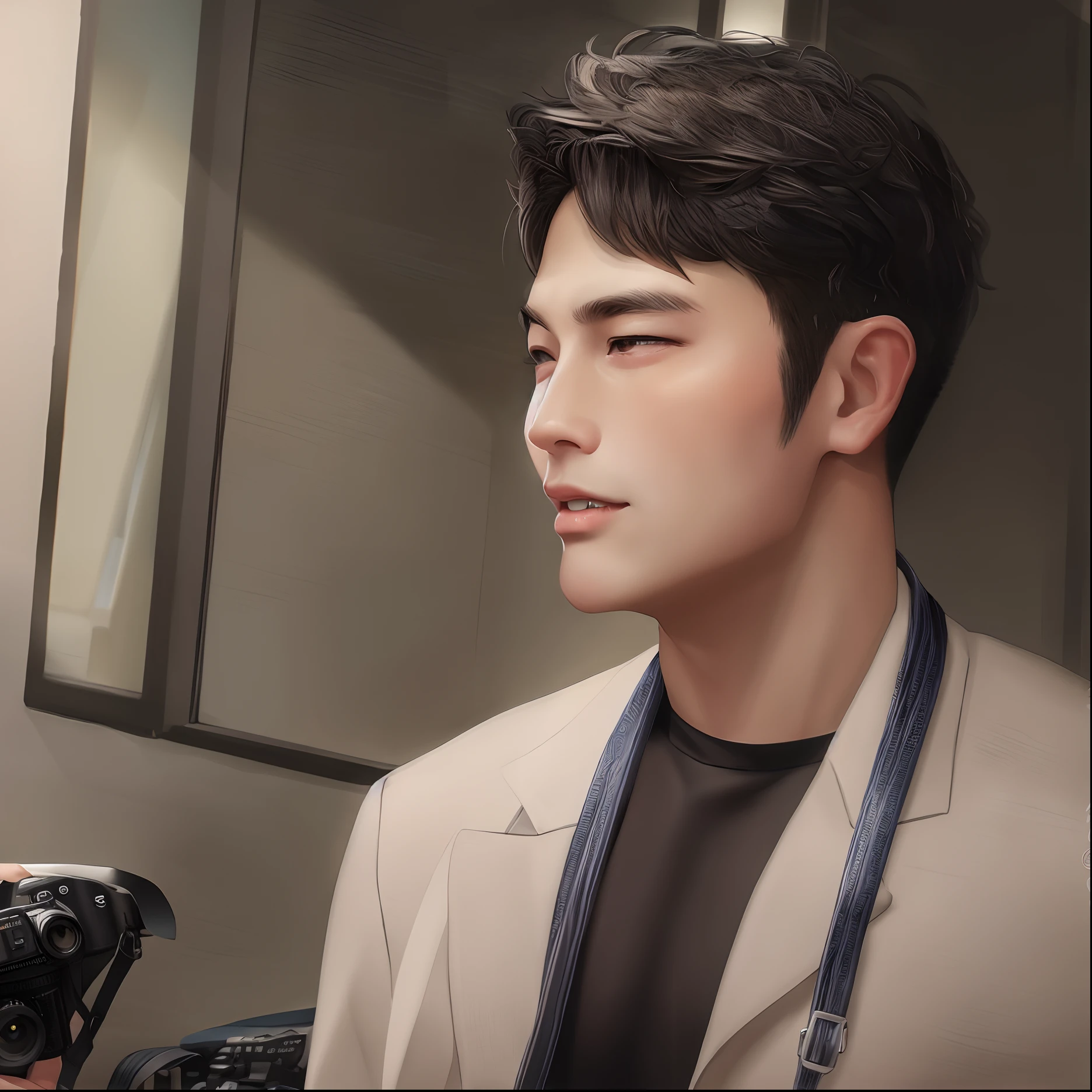 There was a man with a camera strap around his neck, handsome chad chin, hsiao-ron, yanjun cheng, Handsome man, thawan duchanee, Very handsome, patiphan sottiwilaiphong, rick dai, author:Robbie Trevino, patiphan sottiwilai, Handsome male, Handsome, hyung tae