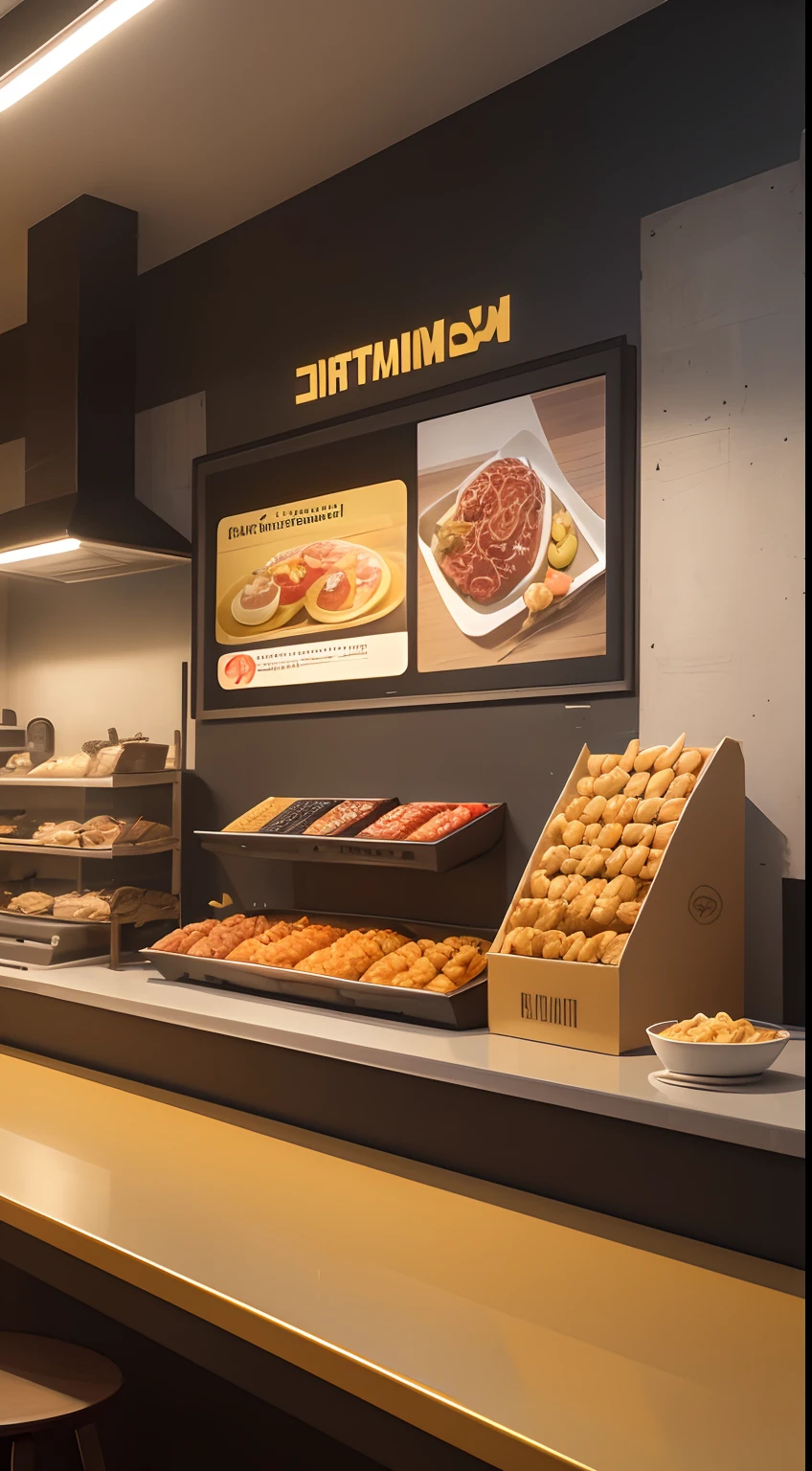 product photography: Spaghetti Bolognese in a modern black and yellow fast-food-style cardboard box , intrincado, epopeya, Altamente detallado, vibrante, food photography, a, foto ganadora de premio ,Epic render, octano, Luces de acento, (retroiluminado:1.3), (Kinematic:1.3), Detalles intrincados, (Artstation:1.3)