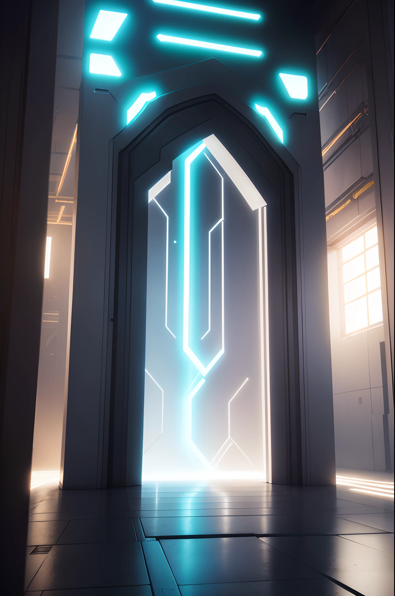 Technologie,large gate,1.2, Cyberpunk, dreamy glow, luminous neon lights, Clean, White background, ( Global illumination, Ray traching, hdr, unreal render,reasonable design, high detal, Masterpiece, Best quality, hyper HD, Cinematic lighting