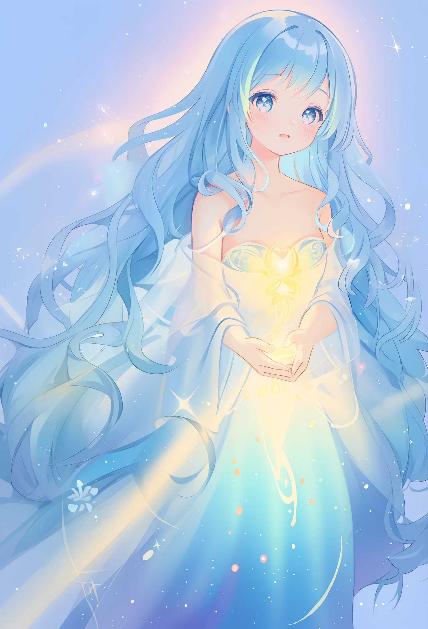 beautiful girl, flowing tiered ballgown, vibrant pastel colors, (colorful), glowing golden long hair, magical lights, sparkling magical liquid, inspired by Glen Keane, inspired by Lois van Baarle, disney art style, by Lois van Baarle, glowing aura around her, by Glen Keane, jen bartel, glowing lights! digital painting, flowing glowing hair, glowing flowing hair, beautiful digital illustration, fantasia background, whimsical, magical, fantasy, ((beautiful face)), ((masterpiece, best quality)), intricate details, highly detailed, sharp focus, 8k resolution, sparkling detailed eyes, liquid watercolor