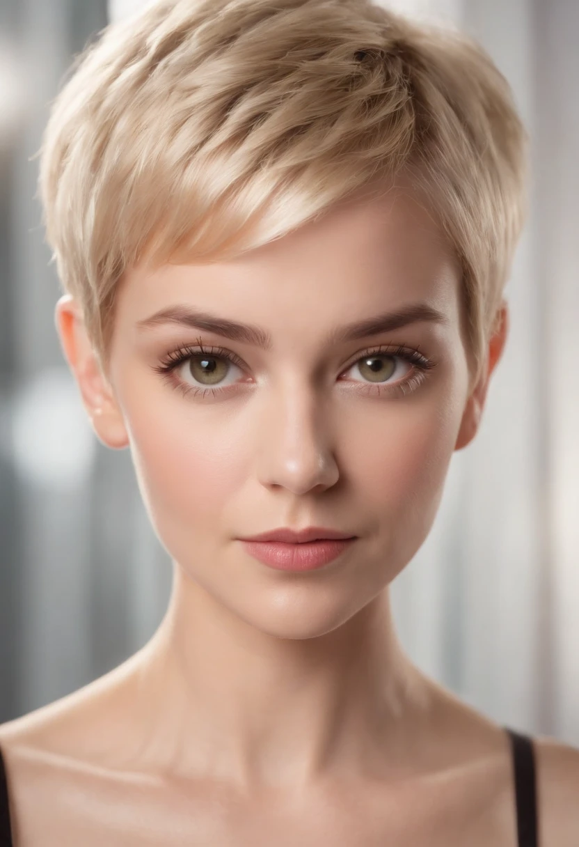 Photo-realistic young petite blonde pixie cut cleavage