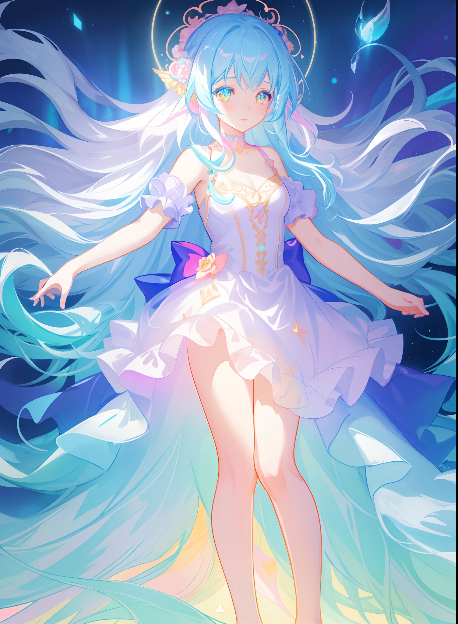 beautiful girl, puffy tiered ballgown, vibrant pastel colors, (colorful), glowing golden long hair, magical lights, sparkling magical liquid, inspired by Glen Keane, inspired by Lois van Baarle, disney art style, by Lois van Baarle, glowing aura around her, by Glen Keane, jen bartel, glowing lights! digital painting, flowing glowing hair, glowing flowing hair, beautiful digital illustration, fantasia background, whimsical, magical, fantasy, ((beautiful face)), ((masterpiece, best quality)), intricate details, highly detailed, sharp focus, 8k resolution, sparkling detailed eyes, liquid watercolor