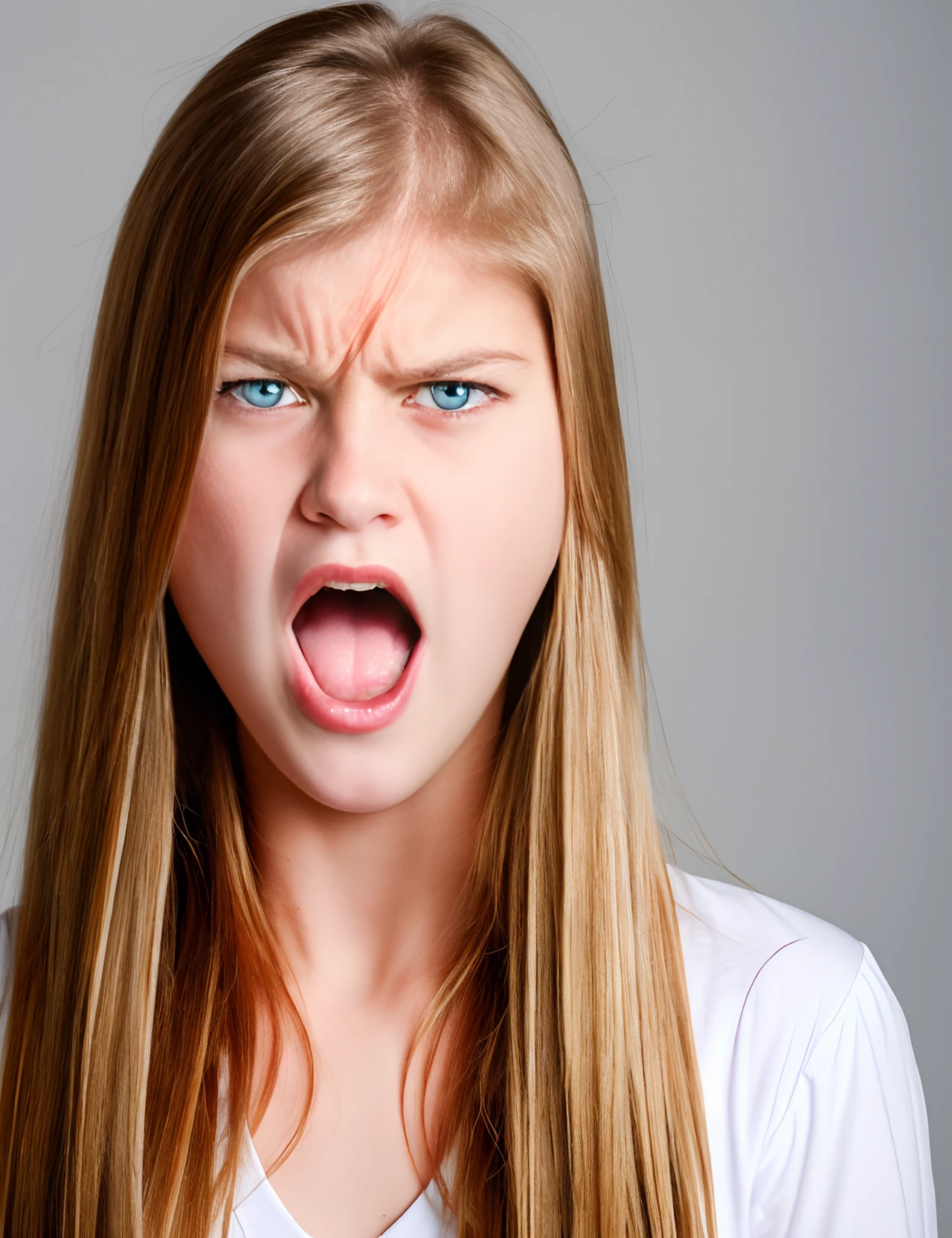 Blonde ager with light eyes and an angry face