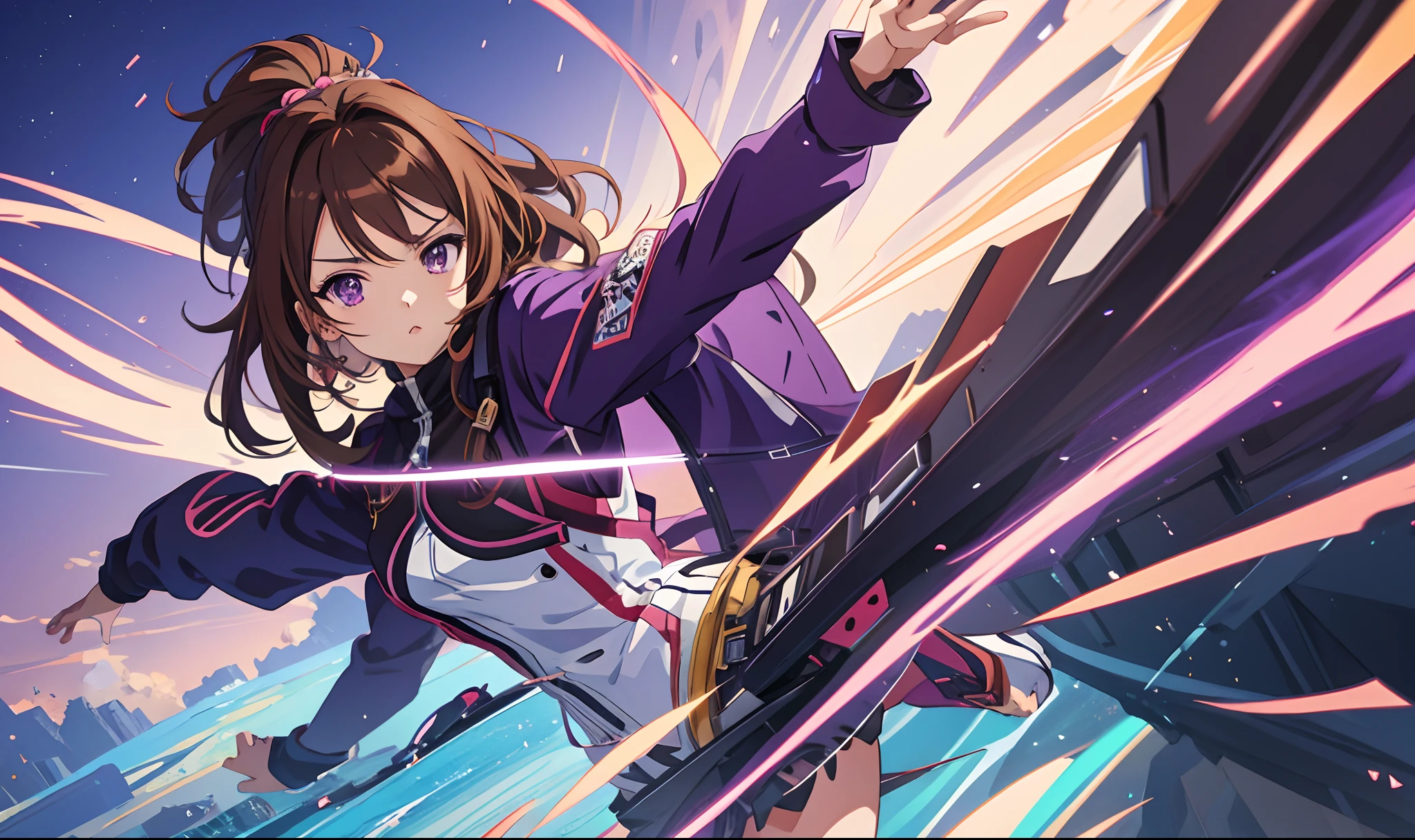 Anime girl with brown hair with purple highlights, Guviz-style artwork, young anime woman, Guviz, female anime character, style of anime4 K, Badass anime 8 K, Detailed digital anime art, beautiful anime pose, detailed anime character art, 4K anime wallpaper, Anime wallpaper 4 k, Anime wallpaper 4K