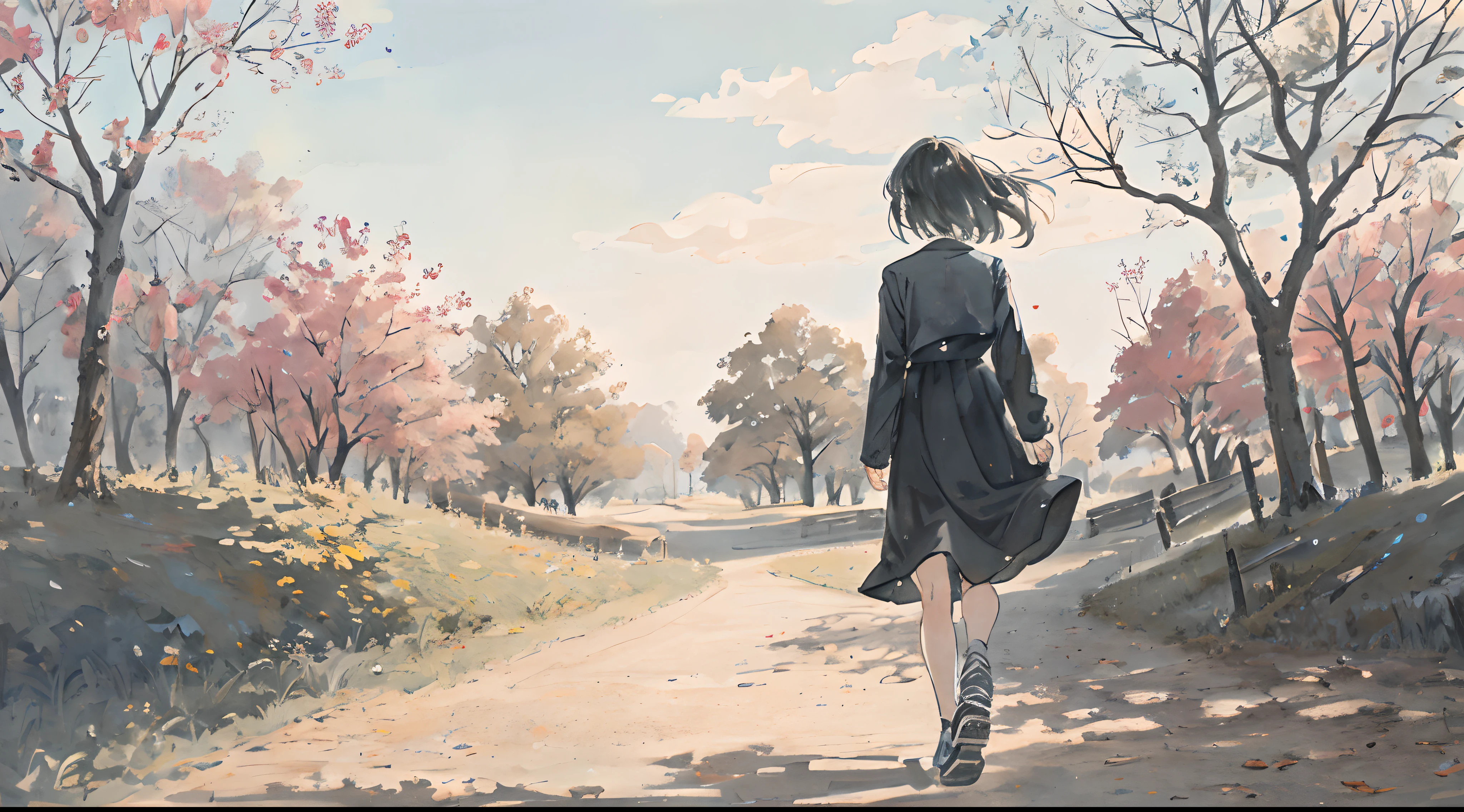 A girl walks in the park