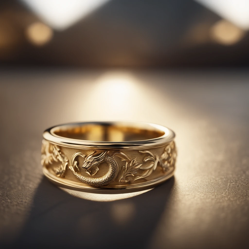 （（Ring design concept art）），Yellow gold ring，（（Ring concept blueprint））,（Dragon-shaped ring)，（（Fine craftsmanship）），（Rings and hemming），Natural sunlight，Shining Effect