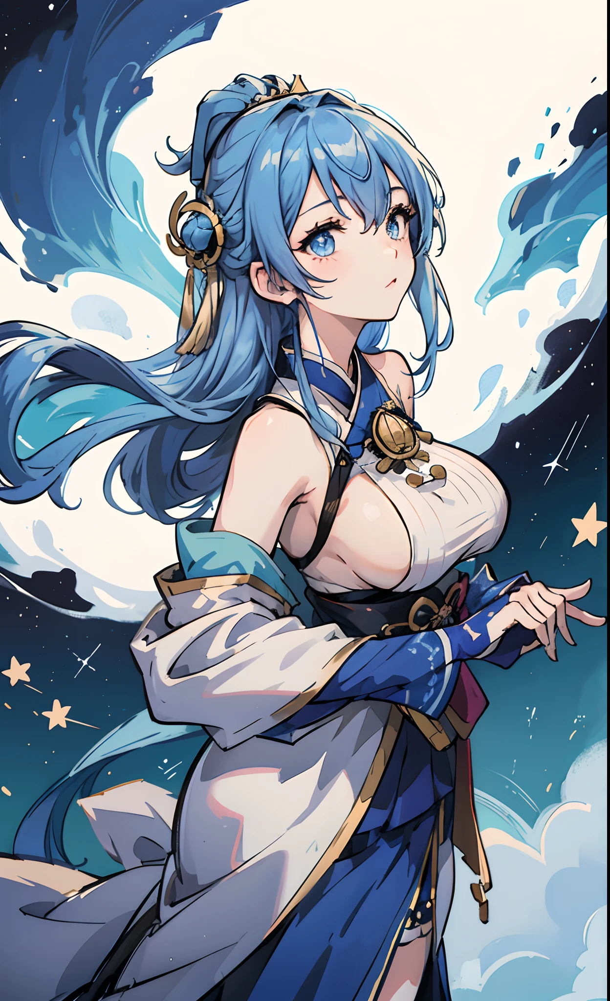 suisei, hoshimachi, hoshimachi suisei, hololive, blue hair, blue eyes, big boobs, star, shining,