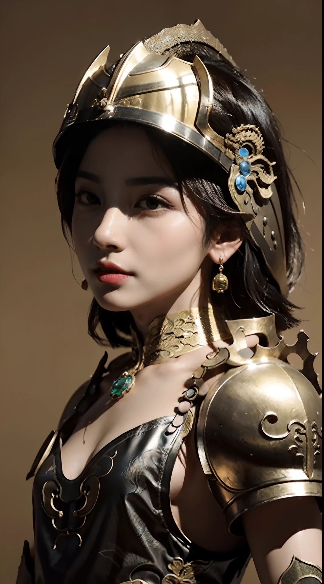 small head, (perfect bodies: 1.1), (short-length straight black short hair: 1.2), （极其细致的CG 8k壁纸），（Extremely refined and beautiful），（masterpiece），（best qualtiy：1.0），（超高分辨率：1.0），[A high resolution],Mighty,serious,(Smooth and flawless fair skin:1.5),(shiny skin:1.5),(ultra - detailed,(Small breasts:1.1),Flat chest,Slim,thin,(Gorgeous Chinese Dragon Style Empress Armor and helmet:1.5),jewels,Necklaces, earrings, rings, bracelets,in Luxury Chinese Palace，from front，(Close shot:1.3),cowboy shot,Portrait