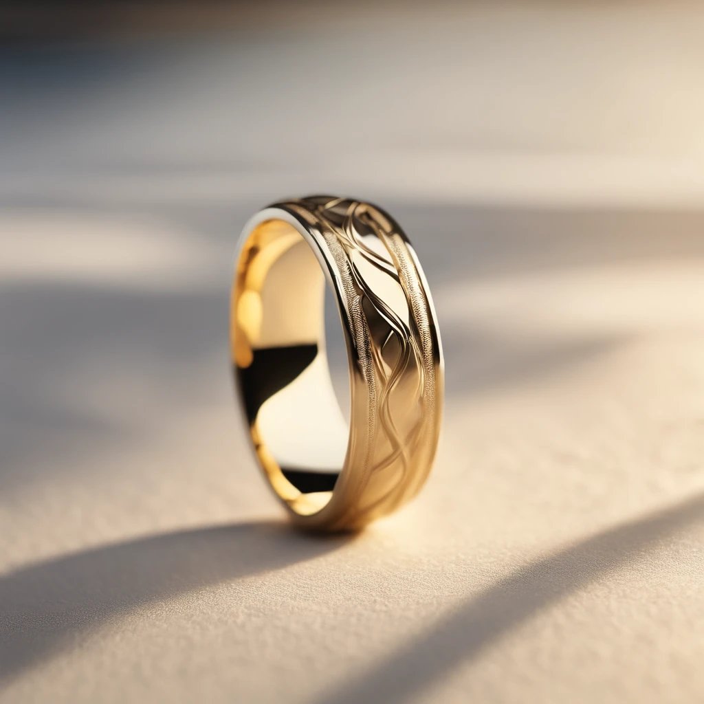 （（Ring design concept art）），Yellow gold ring，（Ring concept blueprint），（（Ring rings in the shape of waves）），Engraved five-pointed star，（Fine craftsmanship），Hemming，Natural sunlight，Shining Effect