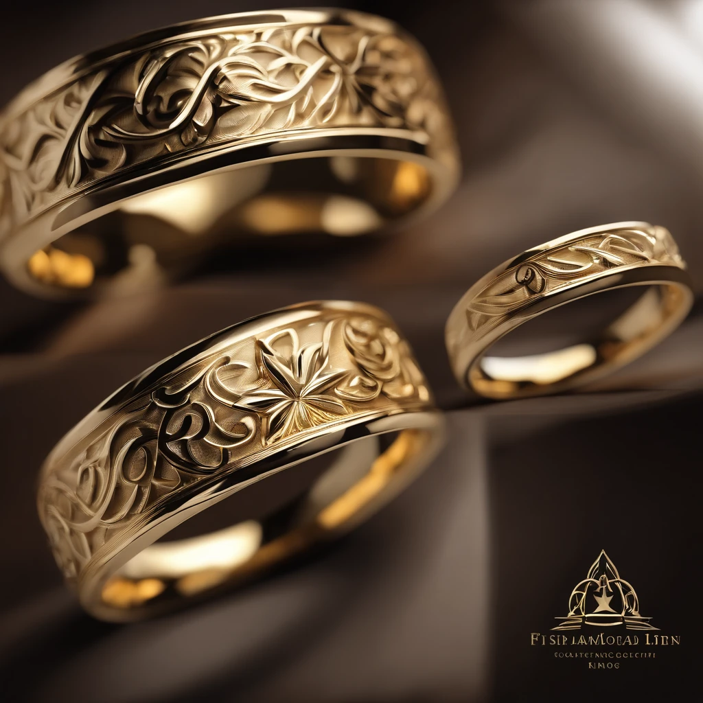 （（Ring design concept art）），Yellow gold ring，（Ring concept blueprint），（（Ring rings in the shape of waves）），Engraved five-pointed star，（Fine craftsmanship），Hemming，Natural sunlight，Shining Effect