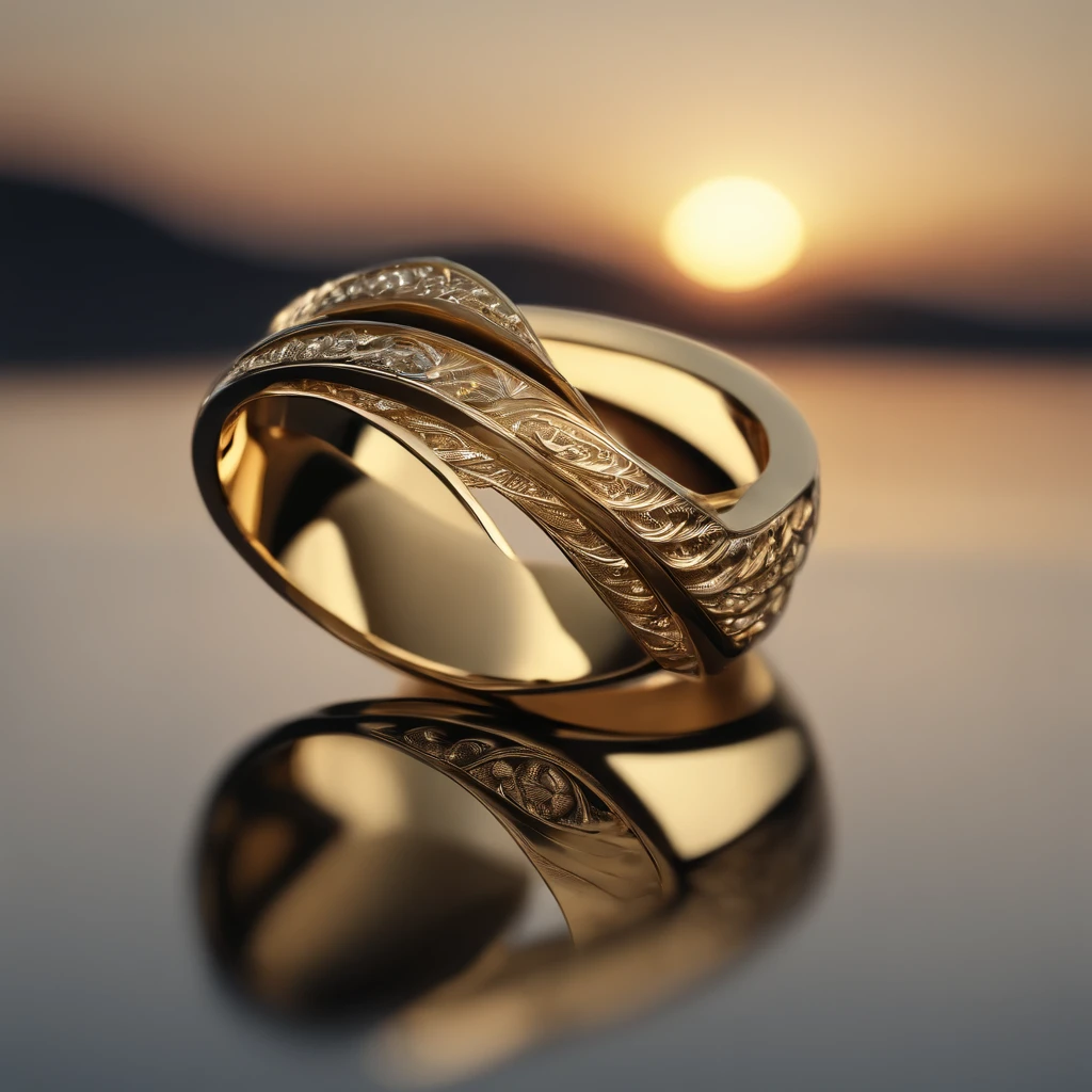 （（Ring design concept art）），Yellow gold ring，（Ring concept blueprint），（（Ring rings in the shape of waves）），Engraved five-pointed star，（Fine craftsmanship），Hemming，Natural sunlight，Shining Effect