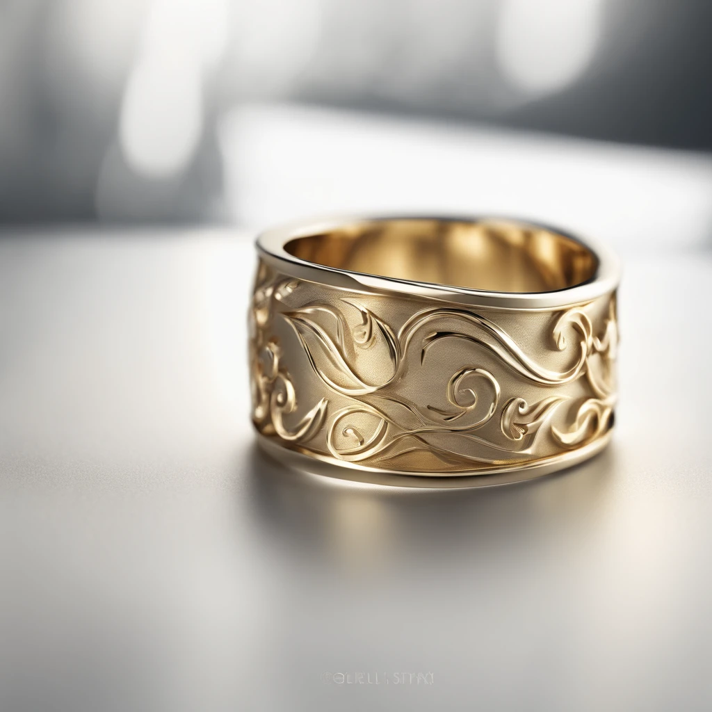 ((Ring design concept art)),Yellow gold ring,(Ring concept blueprint),((Ring rings in the shape of waves)),Engraved five-pointed star,(Fine craftsmanship),Hemming,Natural sunlight,Shining Effect