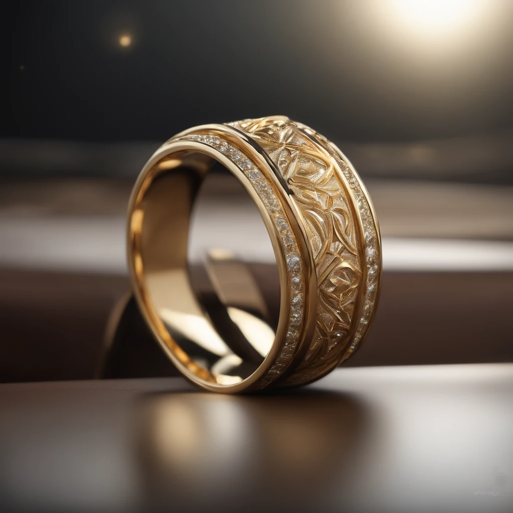 ((Ring design concept art)),Yellow gold ring,(Ring concept blueprint),((Ring rings in the shape of waves)),Engraved five-pointed star,(Fine craftsmanship),Hemming,Natural sunlight,Shining Effect