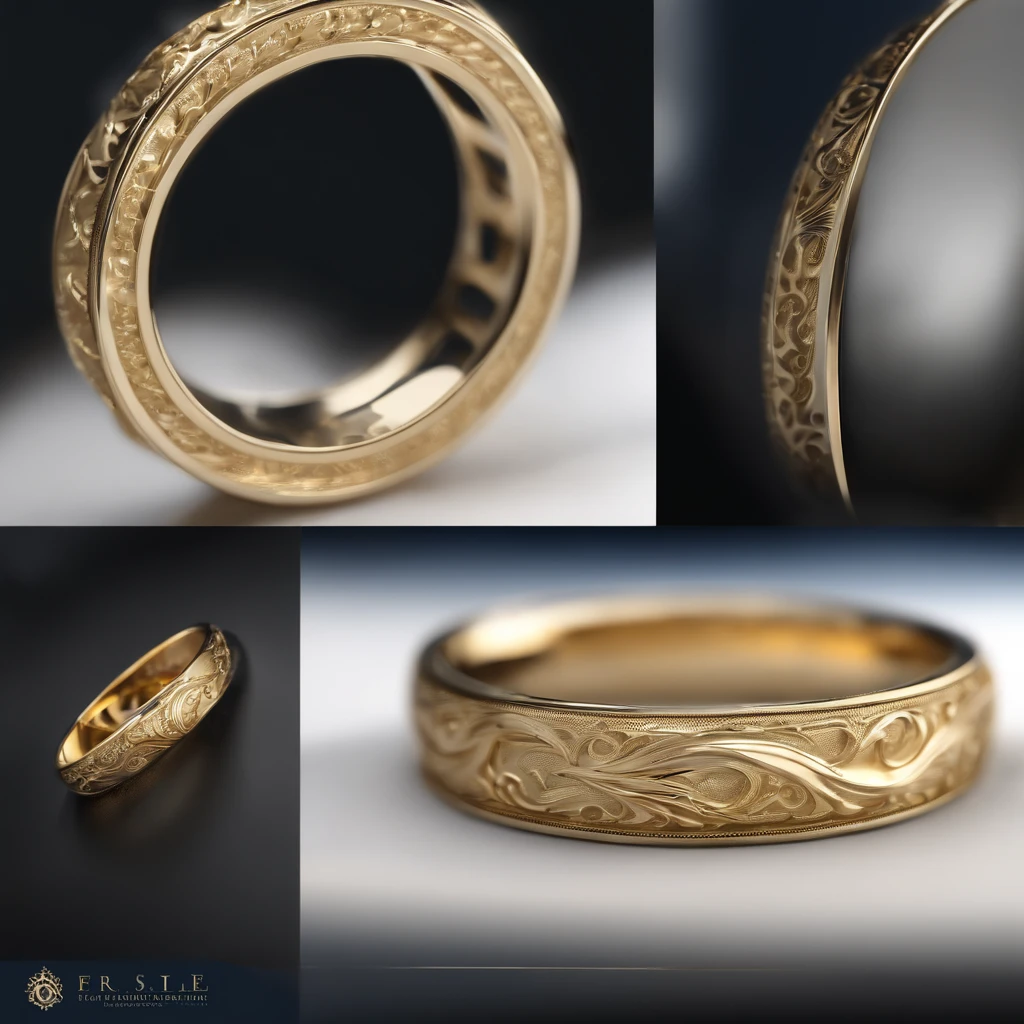 （（Ring design concept art）），Yellow gold ring，（Ring concept blueprint），（（Ring rings in the shape of waves）），Engraved five-pointed star，（Fine craftsmanship），Hemming，Natural sunlight，Shining Effect