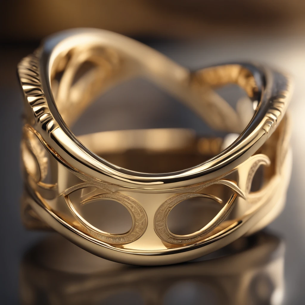 ((Ring design concept art)),Yellow gold ring,(Ring concept blueprint),((Ring rings in the shape of waves)),Engraved five-pointed star,(Fine craftsmanship),Hemming,Natural sunlight,Shining Effect