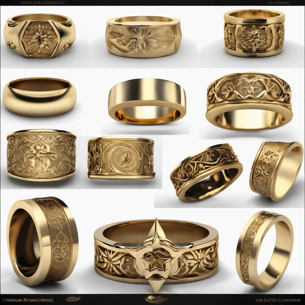 ((Ring design concept art)),Yellow gold ring,(Ring concept blueprint),((Ring rings in the shape of waves)),Engraved five-pointed star,(Fine craftsmanship),Hemming,Natural sunlight,Shining Effect