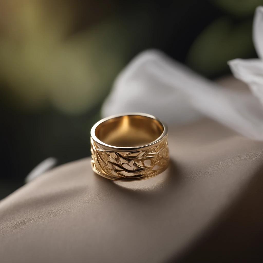 ((Ring design concept art)),Yellow gold ring,(Ring concept blueprint),((Ring rings in the shape of waves)),Engraved five-pointed star,(Fine craftsmanship),Hemming,Natural sunlight,Shining Effect