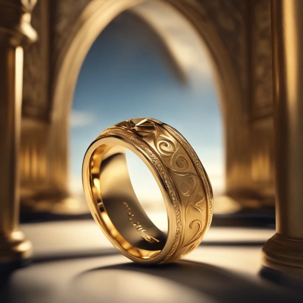 （（Ring design concept art）），Yellow gold ring，（Ring concept blueprint），（（Ring rings in the shape of waves）），Engraved five-pointed star，（Fine craftsmanship），Hemming，Natural sunlight，Shining Effect