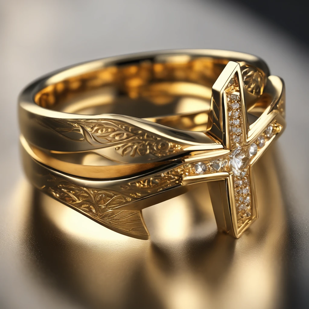 （（Ring design concept art）），Yellow gold ring，（Ring concept blueprint），（（Ring rings in the shape of waves）），Engraved five-pointed star，（Fine craftsmanship），Hemming，Natural sunlight，Shining Effect