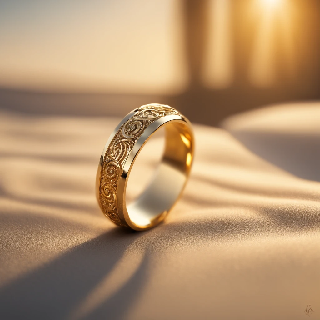 （（Ring design concept art）），Yellow gold ring，（Ring concept blueprint），（（Ring rings in the shape of waves）），Engraved five-pointed star，（Fine craftsmanship），Hemming，Natural sunlight，Shining Effect
