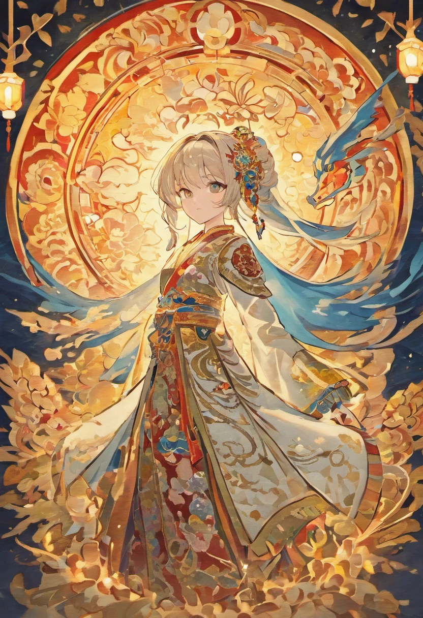 (Cloisonnism:1.2), White background , Chinese dragon, Oriental elements, reasonable design, Clear lines, (lineart, monochrome), pearls, pretty, sun themes.