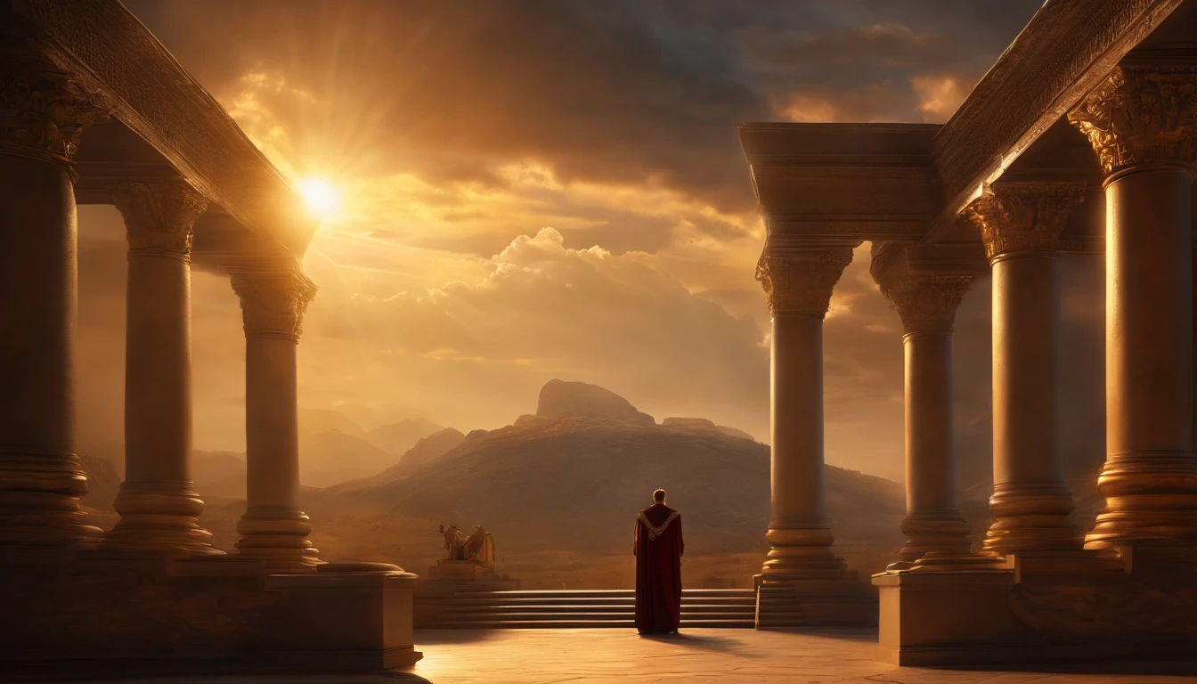 God sits on the throne of heaven and judges man, A lot of people, Heavenly Throne, Fantastic depictions,(Best Quality,4k,8K,high resolucion,Masterpiece:1.2), Ultra-detailed, (realisitic,Photorealistic,Realistis:1.37), portrait of a, Vivid colors, studio lit, Sharp focus, physics based rendering, extreme detail description, Biblical Topics, majestic atmosphere, radiant light)