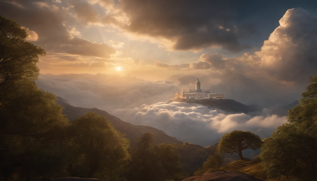 In the clouds, God sits on His heavenly throne and judges many people, A lot of people, Heavenly Throne, Fantastic depictions,(Best Quality,4k,8K,high resolucion,Masterpiece:1.2), Ultra-detailed, (realisitic,Photorealistic,Realistis:1.37), portrait of a, Vivid colors, studio lit, Sharp focus, physics based rendering, extreme detail description, Biblical Topics, majestic atmosphere, radiant light)