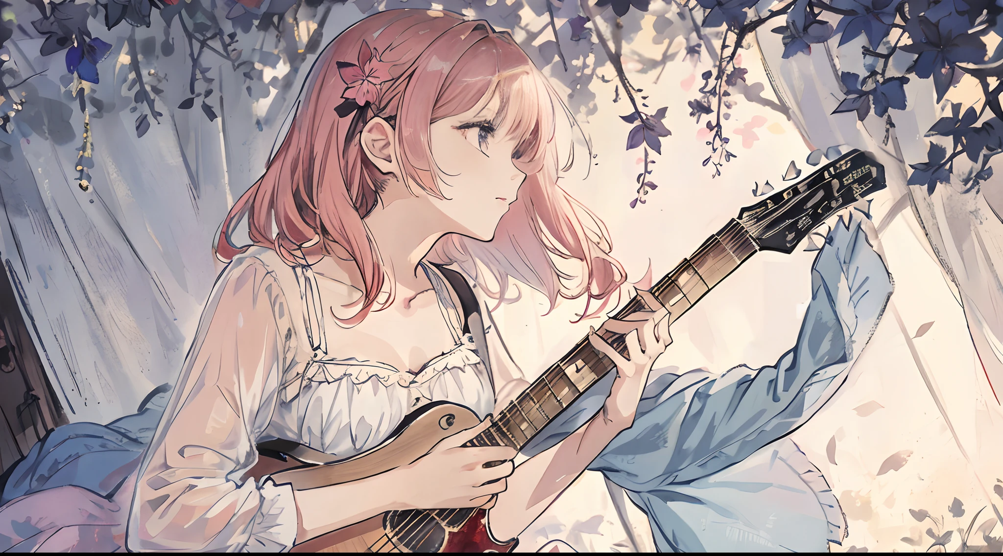 A beautiful and charming girl with a guitar