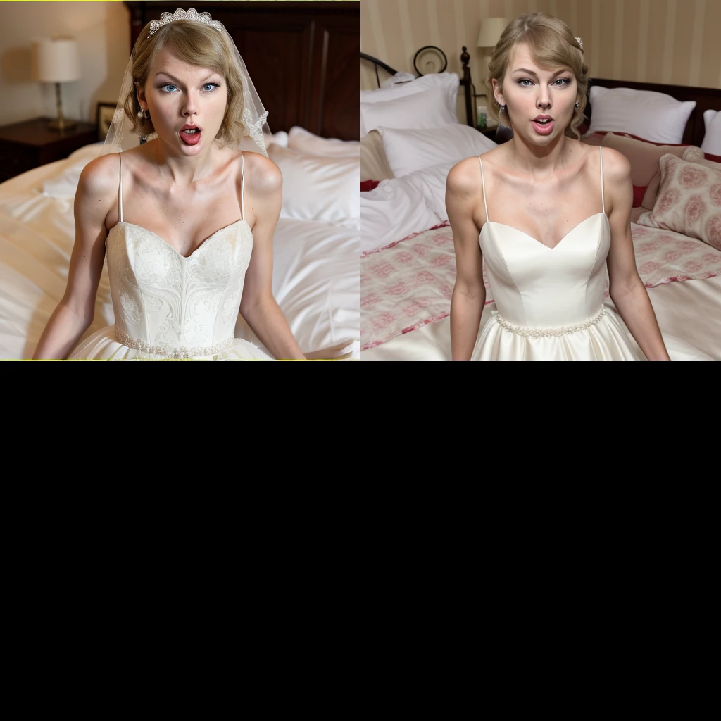 Taylor Swift, BJ-FACE-CUM, bedroom, slutty wedding dress - SeaArt AI