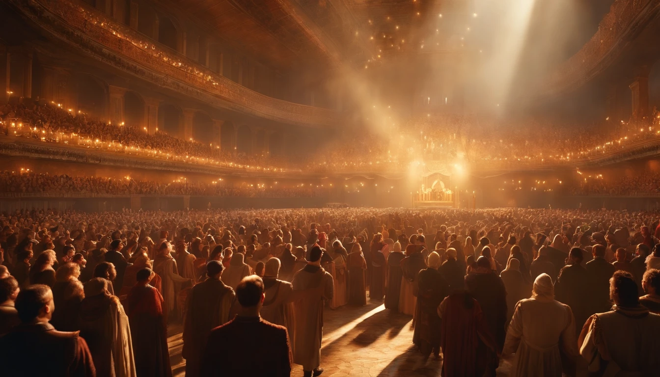 Thousands of people stand in the air, Sing hymns to praise God. The scenes are magnificent and surreal. (Best Quality, 4k, 8K, high resolucion, Masterpiece:1.2), Ultra-detailed, (realisitic, Photorealistic, Realistis:1.37), portrait of a, Vivid colors, studio lit, Sharp focus, physics based rendering, extreme detail description, Biblical Topics, grand ambience, radiant light.