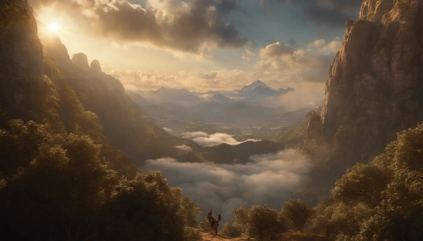 Thousands of people stand in the air,Standing on the clouds,I'm wearing all my hinge clothes, Raise your hands and sing a hymn to praise God. The scenes are magnificent and surreal. (Best Quality, 4k, 8K, high resolucion, Masterpiece:1.2), Ultra-detailed, (realisitic, Photorealistic, Realistis:1.37), portrait of a, Vivid colors, studio lit, Sharp focus, physics based rendering, extreme detail description, Biblical Topics, grand ambience, radiant light.
