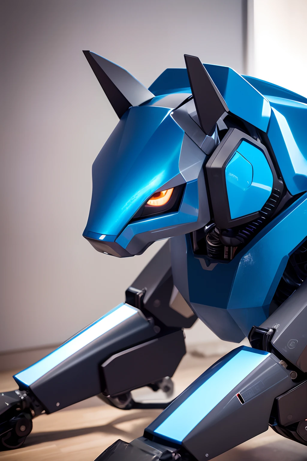 close up of a robot horse on a blue metal surface, a robot cat, robot cat, robot animal, cyborg cat, industrial mechanical robot cats, robotic cat, dachshund robot, boston dynamics, mecha animal, quadruped, robotic pig, concept robot,  a cyborg cat, caracal cyborg, cyborg - kuty cat, robot cat, industrial robotic cats