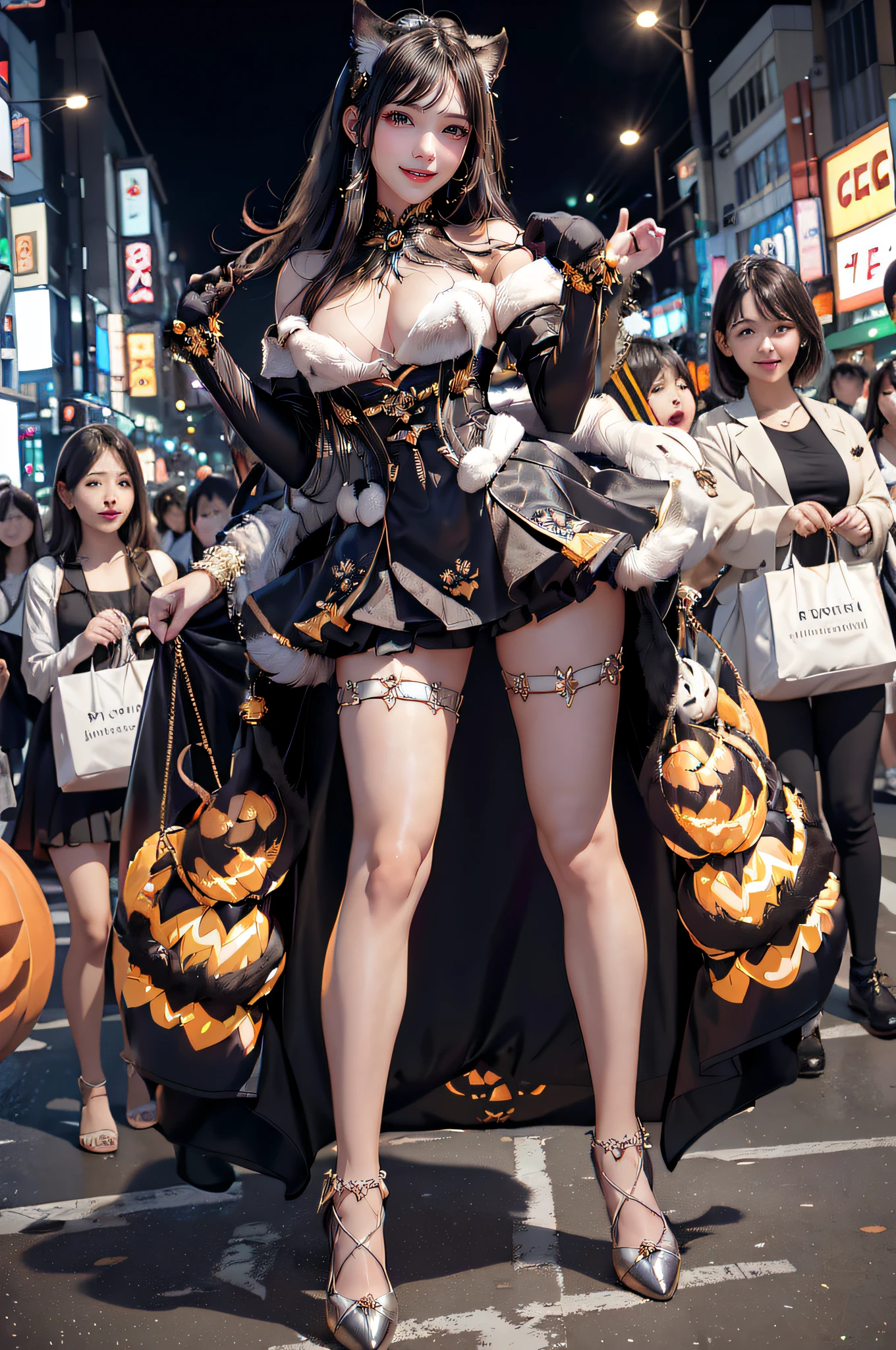 big crowd々Streets of Shibuya at night with Halloween decorations crowded with