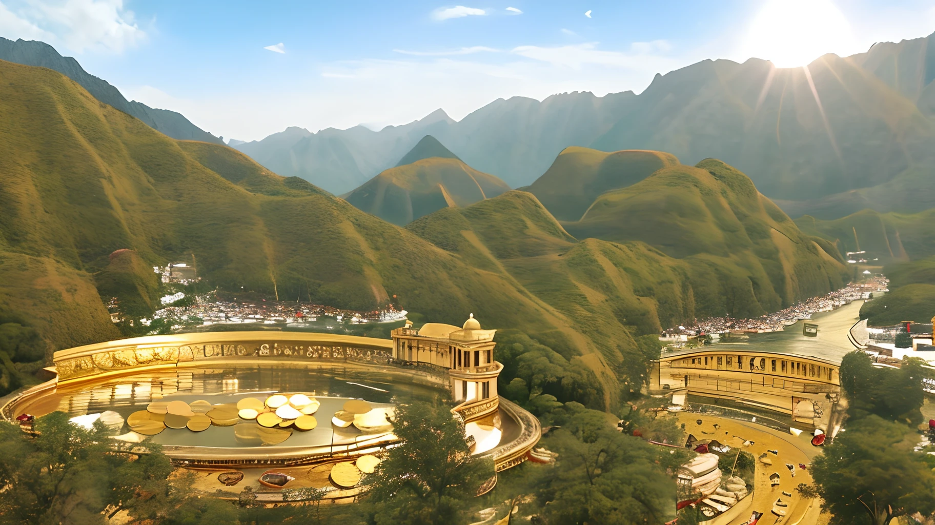 Indian monuments surrounded by gold coins